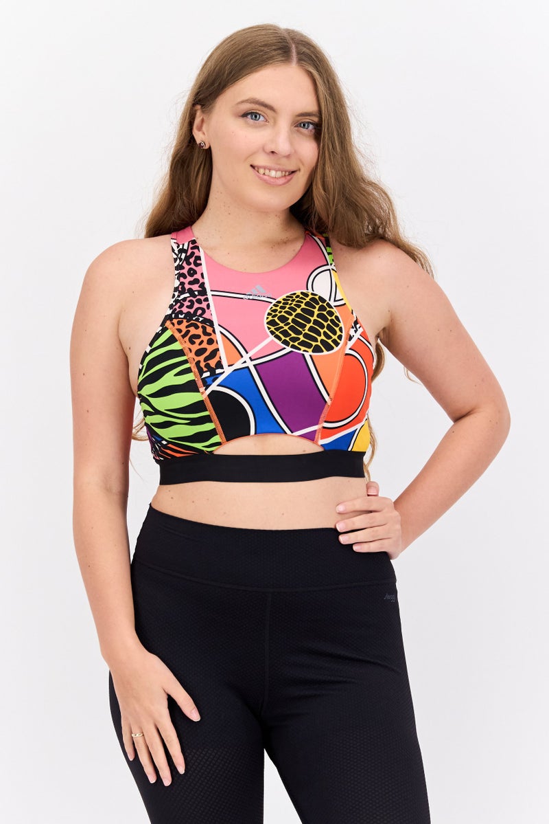Adidas Women Allover Printed Padded Sports Bra, Multicolor - Image 1